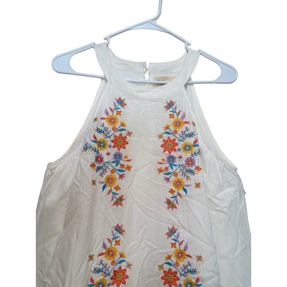 Savanna Jane Embroidery Halter Mini Dress Womens Small White Floral Boho Coastal - Picture 5 of 8
